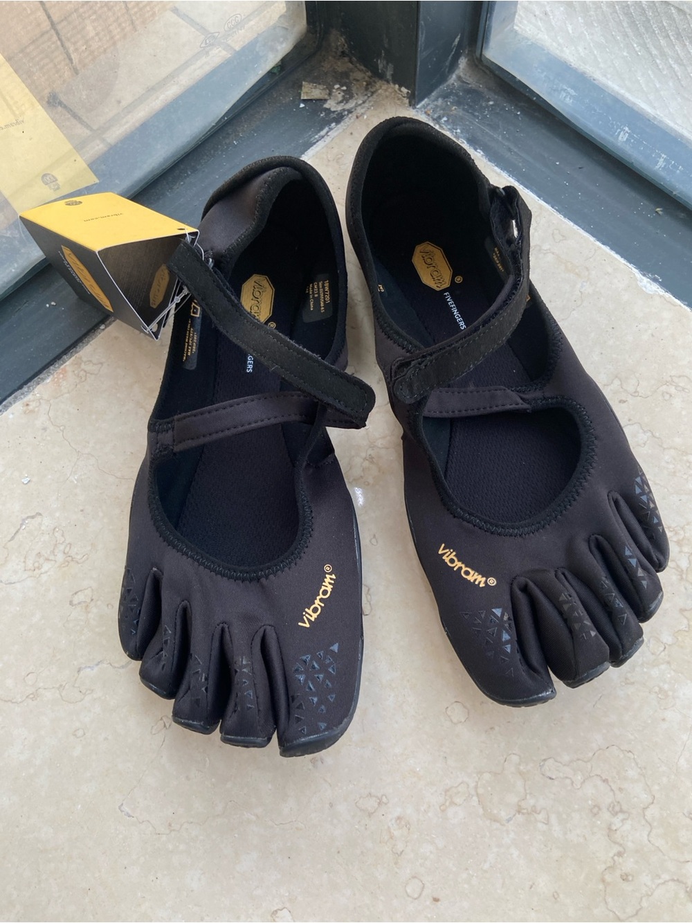 Vibram Women's Black FiveFingers Mary Jane Toe Shoes with Gold Logo